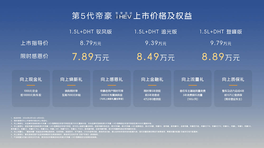 2L油耗时代开启！第5代帝豪i-HEV智擎混动上市限时789万起